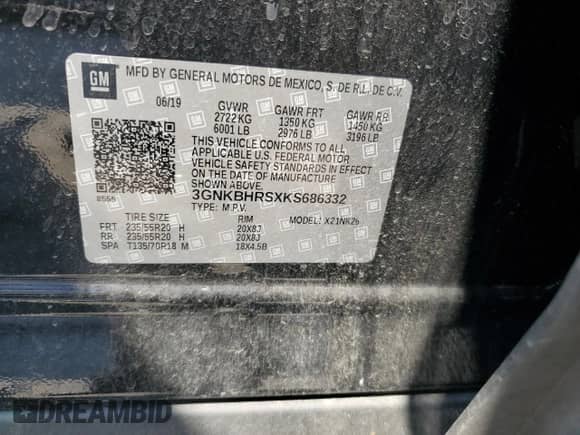 2019 Chevrolet Blazer with VIN 3GNKBHRSXKS686332, listed as a Copart auction lot 63325314 with 52,880 mi miles and Salvage title. Bid and sale history available at DreamBid. Image 16.