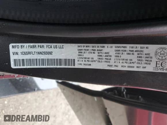 2022 Ram 1500 Rebel with VIN 1C6SRFLT1NN293092, listed as a Copart auction lot 86813755 with 60,940 mi miles and Clean title. Bid and sale history available at DreamBid. Image 13.