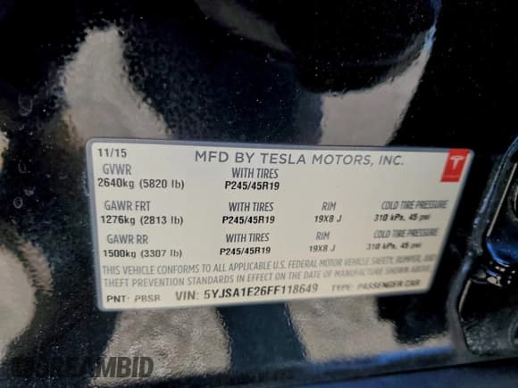 ✅ 2015 Tesla Model S 85D • VIN: 5YJSA1E26FF118649 • Лот: 96678715. Опубликован ранее на Copart с пробегом 164 031 миль. Бесплатный доступ к архиву аукционных продаж из США и подробный отчёт об истории автомобиля на DreamBid. Изображение 12.