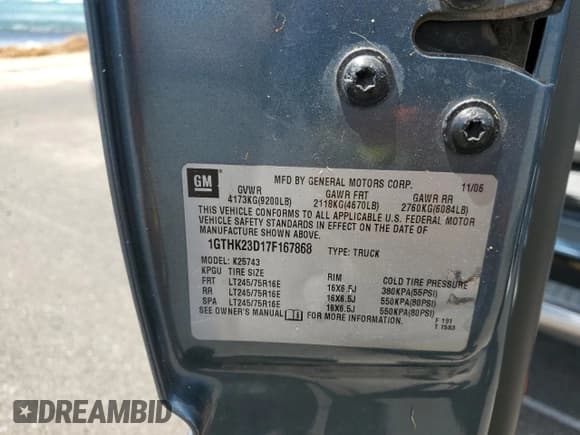 ✅ 2007 GMC Sierra 2500HD SLT • VIN: 1GTHK23D17F167868 • Lot: 66686895. Listed on Copart with 184,941 mi. Free auction sales archive from the USA and detailed vehicle history report at DreamBid. Image 12.