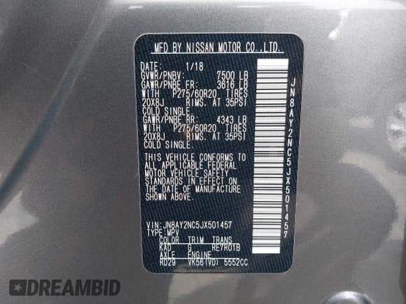 ✅ 2018 Nissan Armada SV • VIN: JN8AY2NC5JX501457 • Lot: 42816460. Wystawiony na IAAI z przebiegiem 80 439 mil. Bezpłatny archiwum sprzedaży aukcyjnych z USA i szczegółowy raport historii pojazdu na DreamBid. Zdjęcie 9.
