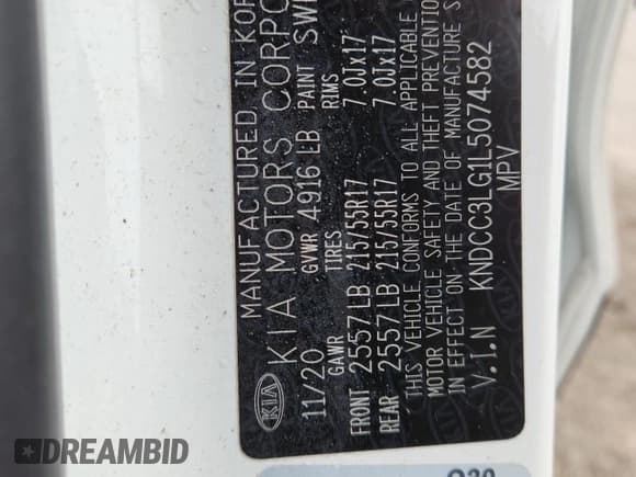 ✅ 2020 Kia Niro EX • VIN: KNDCC3LG1L5074582 • Лот: 83926395. Опубликован ранее на Copart с пробегом Не указан. Бесплатный доступ к архиву аукционных продаж из США и подробный отчёт об истории автомобиля на DreamBid. Изображение 12.