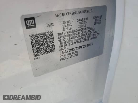 2023 Chevrolet Malibu LT с VIN 1G1ZD5ST1PF214043, выставлен на аукционе Copart как лот 65884875 с пробегом 31 924 миль миль и Списание • Salvage title. История ставок и продаж доступна на DreamBid. Изображение 12.