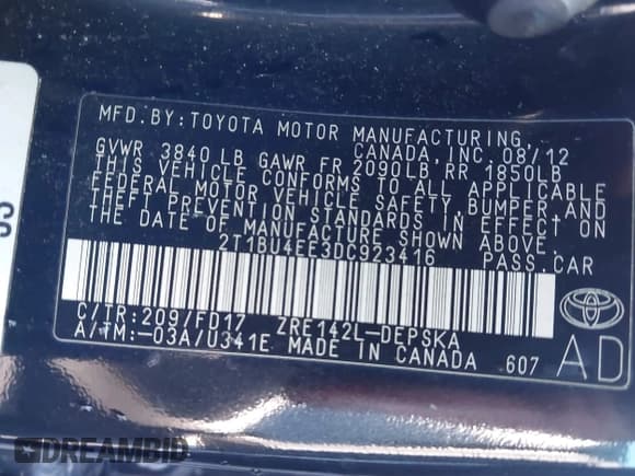 ✅ 2013 Toyota Corolla S • VIN: 2T1BU4EE3DC923416 • Lot: 43540139. Listed on IAAI with 167,341 mi. Free auction sales archive from the USA and detailed vehicle history report at DreamBid. Image 9.