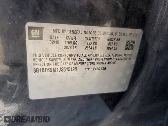 2018 Chevrolet Cruze Premier z VIN 3G1BF6SM1JS615198, wystawiony jako Copart lot #85842965 z przebiegiem 94 370 mil mil oraz Szkoda całkowita • Salvage title. Historia ofert i sprzedaży dostępna na DreamBid. Obrazek 13.