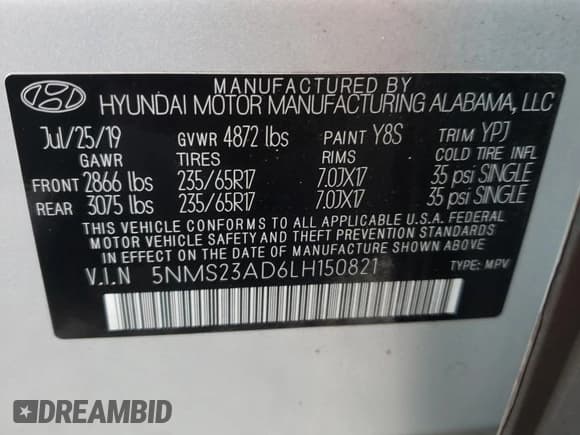 ✅ 2020 Hyundai Santa Fe SE • VIN: 5NMS23AD6LH150821 • Lot: 55188514. Wystawiony na Copart z przebiegiem 105 168 mil. Bezpłatny archiwum sprzedaży aukcyjnych z USA i szczegółowy raport historii pojazdu na DreamBid. Zdjęcie 13.