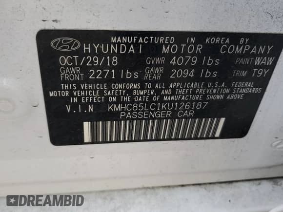 2019 Hyundai Ioniq Limited с VIN KMHC85LC1KU126187, выставлен на аукционе Copart как лот 72765154 с пробегом 69 479 миль миль и Списание • Salvage title. История ставок и продаж доступна на DreamBid. Изображение 12.