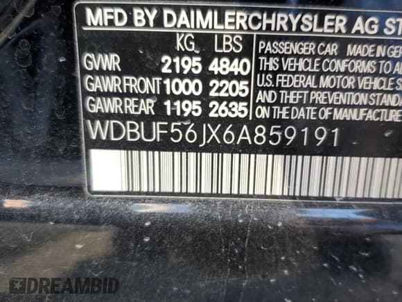 ✅ 2006 Mercedes-Benz E 350 • VIN: WDBUF56JX6A859191 • Lot: 85933845. Listed on Copart with 124,229 mi. Free auction sales archive from the USA and detailed vehicle history report at DreamBid. Image 13.