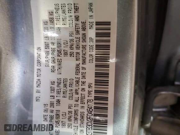 ✅ 2015 Mazda CX-9 Touring • VIN: JM3TB3CV2F0464178 • Lot: 60427545. Listed on Copart with 150,414 mi. Free auction sales archive from the USA and detailed vehicle history report at DreamBid. Image 14.