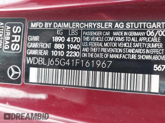 ✅ 2001 Mercedes-Benz CLK 320/430 • VIN: WDBLJ65G41F161967 • Lot: 41890519. Listed on IAAI with 71,205 mi. Free auction sales archive from the USA and detailed vehicle history report at DreamBid. Image 9.