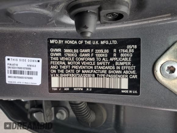 ✅ 2018 Honda Civic Type R Touring • VIN: SHHFK8G73JU203018 • Lot: 55425465. Wystawiony na Copart z przebiegiem Nie podano. Bezpłatny archiwum sprzedaży aukcyjnych z USA i szczegółowy raport historii pojazdu na DreamBid. Zdjęcie 12.