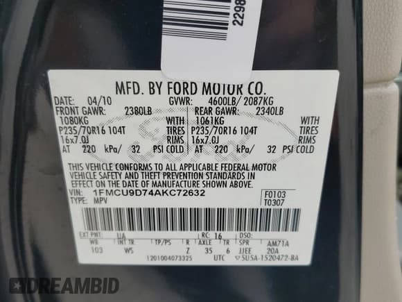 ✅ 2010 Ford Escape XLT • VIN: 1FMCU9D74AKC72632 • Lot: 60839115. Wystawiony na Copart z przebiegiem 164 985 mil. Bezpłatny archiwum sprzedaży aukcyjnych z USA i szczegółowy raport historii pojazdu na DreamBid. Zdjęcie 13.