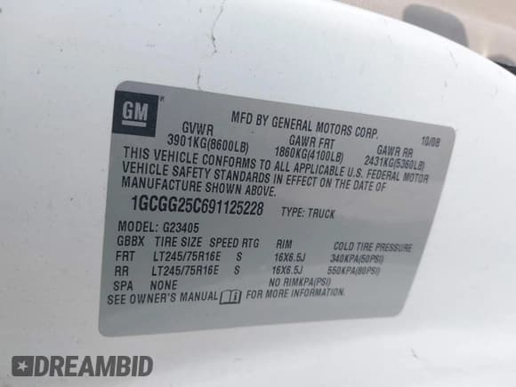 ✅ 2009 Chevrolet Express Cargo • VIN: 1GCGG25C691125228 • Lot: 42952605. Listed on IAAI with 192,989 mi. Free auction sales archive from the USA and detailed vehicle history report at DreamBid. Image 9.