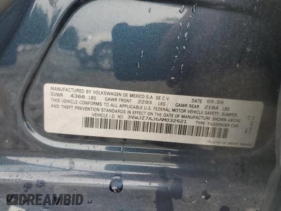 ✅ 2010 Volkswagen Jetta S • VIN: 3VWJZ7AJ6AM032621 • Lot: 52217625. Listed on Copart with 172,778 mi. Free auction sales archive from the USA and detailed vehicle history report at DreamBid. Image 12.