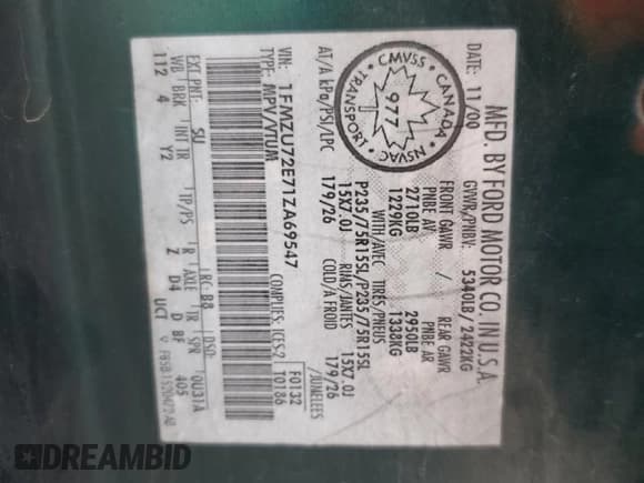 ✅ 2001 Ford Explorer XLS • VIN: 1FMZU72E71ZA69547 • Lot: 63009004. Wystawiony na Copart z przebiegiem 173 801 mil. Bezpłatny archiwum sprzedaży aukcyjnych z USA i szczegółowy raport historii pojazdu na DreamBid. Zdjęcie 14.