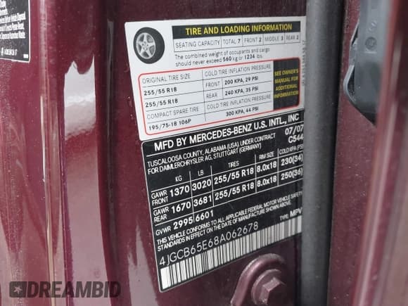 ✅ 2008 Mercedes-Benz R 3.5L • VIN: 4JGCB65E68A062678 • Lot: 41844443. Listed on IAAI with 137,787 mi. Free auction sales archive from the USA and detailed vehicle history report at DreamBid. Image 9.