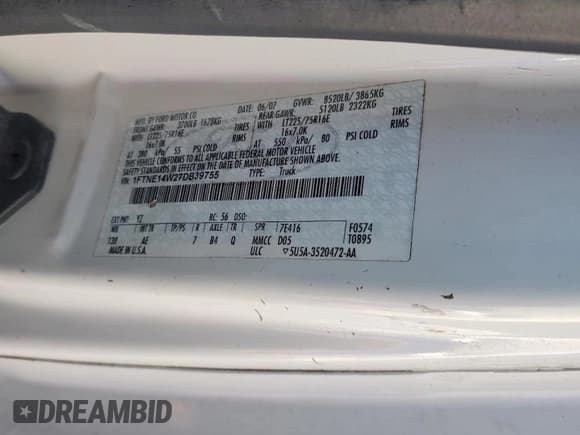 ✅ 2007 Ford Econoline Cargo Commercial • VIN: 1FTNE14W27DB39755 • Lot: 59115615. Wystawiony na Copart z przebiegiem Nie podano. Bezpłatny archiwum sprzedaży aukcyjnych z USA i szczegółowy raport historii pojazdu na DreamBid. Zdjęcie 13.