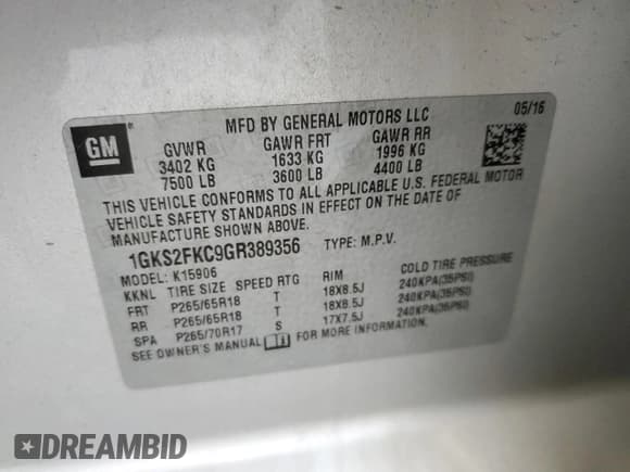 ✅ 2016 GMC Yukon XL SLE • VIN: 1GKS2FKC9GR389356 • Lot: 53828805. Listed on Copart with 119,892 mi. Free auction sales archive from the USA and detailed vehicle history report at DreamBid. Image 14.