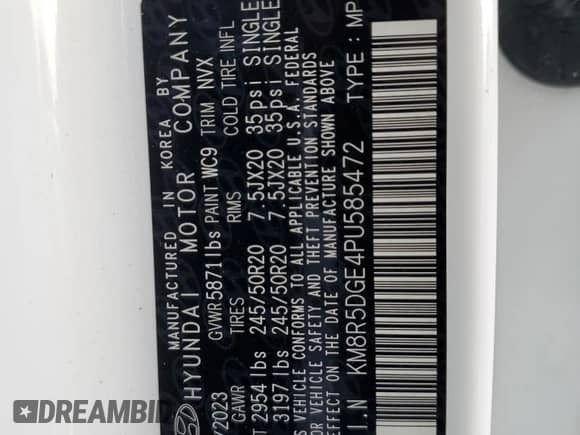 2023 Hyundai Palisade Limited с VIN KM8R5DGE4PU585472, выставлен на аукционе Copart как лот 74614494 с пробегом Не указан миль и На запчасти • Non repairable. История ставок и продаж доступна на DreamBid. Изображение 14.