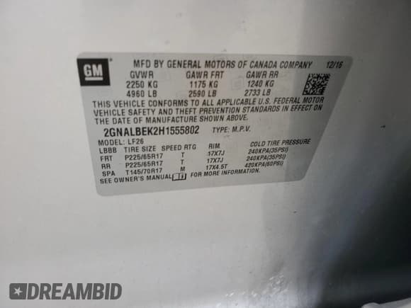 ✅ 2017 Chevrolet Equinox LS • VIN: 2GNALBEK2H1555802 • Лот: 63166604. Опубликован ранее на Copart с пробегом 110 145 миль. Бесплатный доступ к архиву аукционных продаж из США и подробный отчёт об истории автомобиля на DreamBid. Изображение 13.