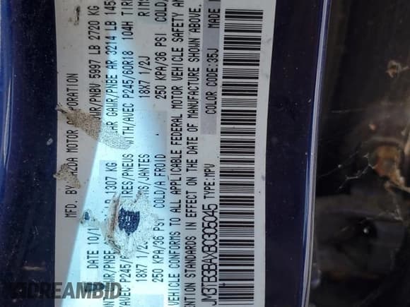 ✅ 2011 Mazda CX-9 Sport • VIN: JM3TB3BAXB0305045 • Lot: 80057665. Listed on Copart with 120,770 mi. Free auction sales archive from the USA and detailed vehicle history report at DreamBid. Image 13.