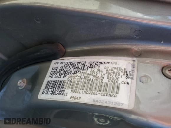 ✅ 1997 Toyota Camry LE • VIN: 4T1BF22K3VU014830 • Лот: 89854295. Опубликован ранее на Copart с пробегом 125 779 миль. Бесплатный доступ к архиву аукционных продаж из США и подробный отчёт об истории автомобиля на DreamBid. Изображение 13.