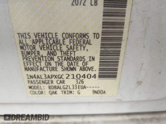 ✅ 2016 Nissan Altima SV • VIN: 1N4AL3APXGC210404 • Lot: 43084208. Listed on IAAI with 158,881 mi. Free auction sales archive from the USA and detailed vehicle history report at DreamBid. Image 9.