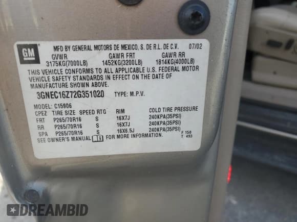 ✅ 2002 Chevrolet Suburban LT • VIN: 3GNEC16Z72G351020 • Lot: 91427085. Wystawiony na Copart z przebiegiem 162 168 mil. Bezpłatny archiwum sprzedaży aukcyjnych z USA i szczegółowy raport historii pojazdu na DreamBid. Zdjęcie 14.