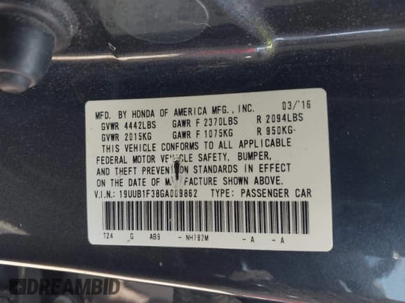 ✅ 2016 Acura TLX • VIN: 19UUB1F38GA009862 • Lot: 42800445. Listed on IAAI with 230,658 mi. Free auction sales archive from the USA and detailed vehicle history report at DreamBid. Image 9.