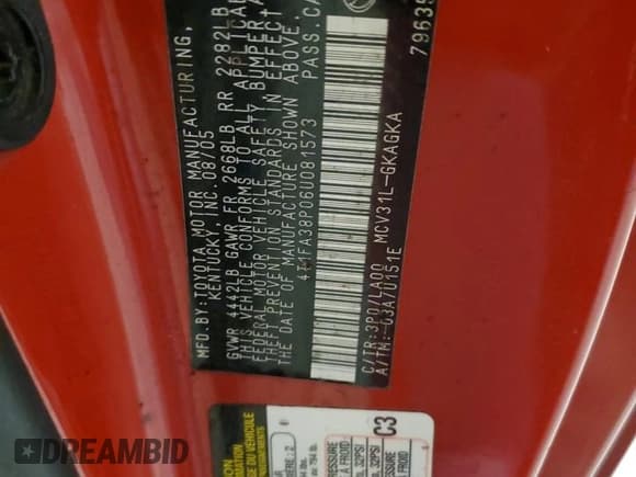 ✅ 2006 Toyota Solara SLE • VIN: 4T1FA38P06U081573 • Lot: 86850985. Wystawiony na Copart z przebiegiem Nie podano. Bezpłatny archiwum sprzedaży aukcyjnych z USA i szczegółowy raport historii pojazdu na DreamBid. Zdjęcie 12.