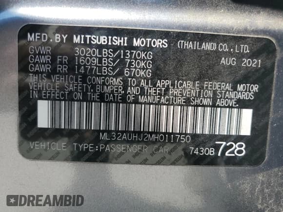 ✅ 2021 Mitsubishi Mirage ES • VIN: ML32AUHJ2MH011750 • Lot: 80508065. Listed on Copart with 49,687 mi. Free auction sales archive from the USA and detailed vehicle history report at DreamBid. Image 12.