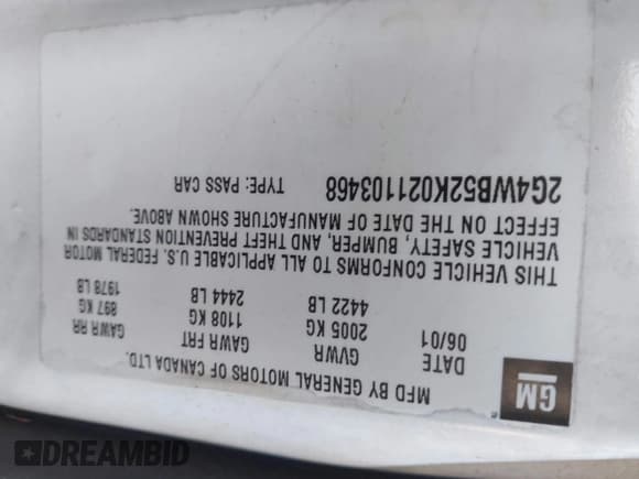 ✅ 2002 Buick Regal LS • VIN: 2G4WB52K021103468 • Lot: 42276451. Listed on IAAI with Not provided. Free auction sales archive from the USA and detailed vehicle history report at DreamBid. Image 9.