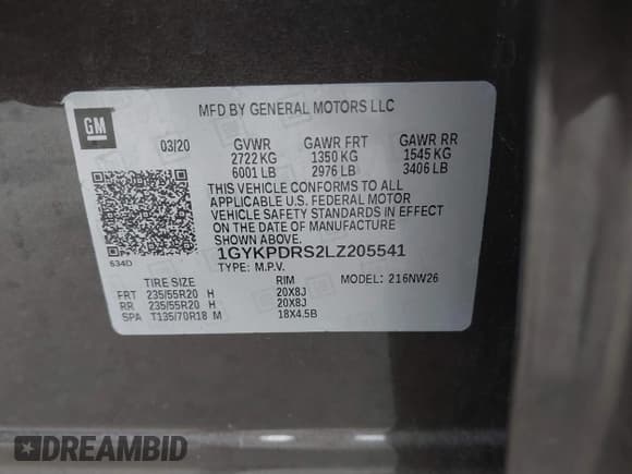 ✅ 2020 Cadillac XT6 AWD Premium Luxury • VIN: 1GYKPDRS2LZ205541 • Lot: 41224342. Listed on IAAI with 53,947 mi. Free auction sales archive from the USA and detailed vehicle history report at DreamBid. Image 9.