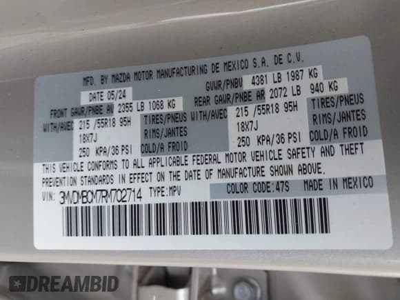 ✅ 2024 Mazda CX-30 S Preferred • VIN: 3MVDMBCM7RM702714 • Lot: 42266998. Listed on IAAI with 4,441 mi. Free auction sales archive from the USA and detailed vehicle history report at DreamBid. Image 9.