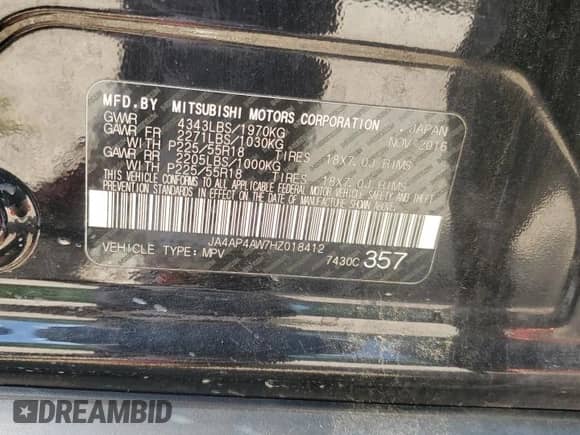 2017 Mitsubishi Outlander SEL с VIN JA4AP4AW7HZ018412, выставлен на аукционе Copart как лот 64682165 с пробегом 84 978 миль миль и Списание • Salvage title. История ставок и продаж доступна на DreamBid. Изображение 12.