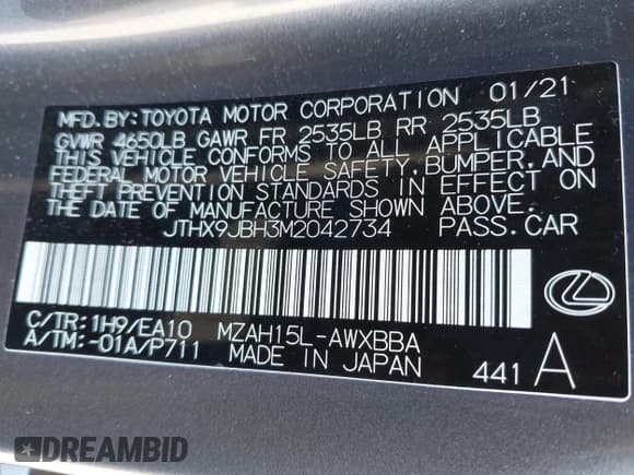 ✅ 2021 Lexus UX 250h • VIN: JTHX9JBH3M2042734 • Lot: 42737482. Listed on IAAI with 37,703 mi. Free auction sales archive from the USA and detailed vehicle history report at DreamBid. Image 9.