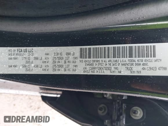 ✅ 2019 Ram 1500 Big Horn • VIN: 1C6RRFFG9KN732922 • Lot: 42869870. Listed on IAAI with 131,965 mi. Free auction sales archive from the USA and detailed vehicle history report at DreamBid. Image 9.