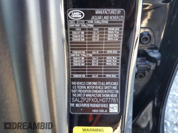 ✅ 2020 Land Rover Range Rover Evoque SE • VIN: SALZP2FX0LH077761 • Lot: 69541065. Wystawiony na Copart z przebiegiem 53 787 mil. Bezpłatny archiwum sprzedaży aukcyjnych z USA i szczegółowy raport historii pojazdu na DreamBid. Zdjęcie 13.