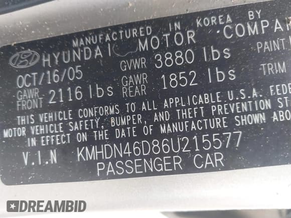 ✅ 2006 Hyundai Elantra GLS • VIN: KMHDN46D86U215577 • Lot: 41210894. Wystawiony na IAAI z przebiegiem 154 459 mil. Bezpłatny archiwum sprzedaży aukcyjnych z USA i szczegółowy raport historii pojazdu na DreamBid. Zdjęcie 9.