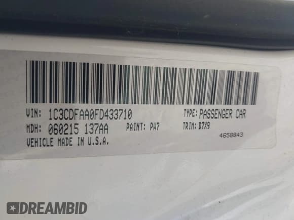 ✅ 2015 Dodge Dart SE • VIN: 1C3CDFAA0FD433710 • Lot: 43416455. Listed on IAAI with Not provided. Free auction sales archive from the USA and detailed vehicle history report at DreamBid. Image 9.