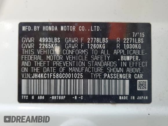 ✅ 2016 Acura RLX Technology • VIN: JH4KC1F58GC001025 • Lot: 88226255. Listed on Copart with 137,813 mi. Free auction sales archive from the USA and detailed vehicle history report at DreamBid. Image 13.