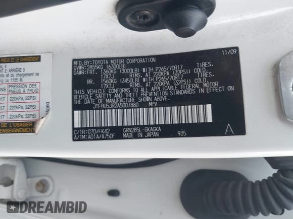 ✅ 2010 Toyota 4Runner SR5 • VIN: JTEBU5JR2A5007880 • Lot: 43704583. Listed on IAAI with 233,256 mi. Free auction sales archive from the USA and detailed vehicle history report at DreamBid. Image 9.