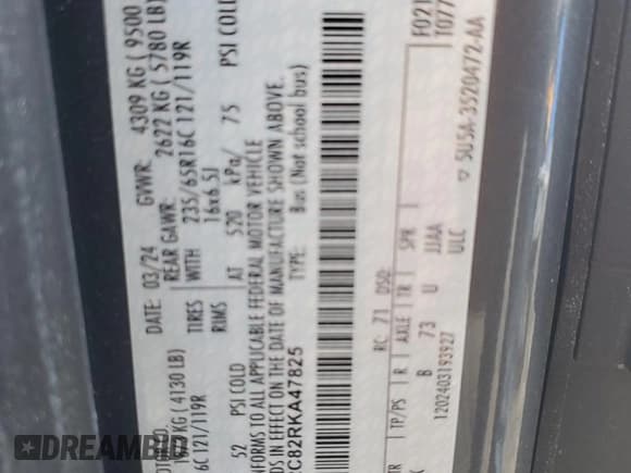 ✅ 2024 Ford Transit Passenger XL • VIN: 1FBAX2C82RKA47825 • Lot: 69340385. Listed on Copart with Not provided. Free auction sales archive from the USA and detailed vehicle history report at DreamBid. Image 13.