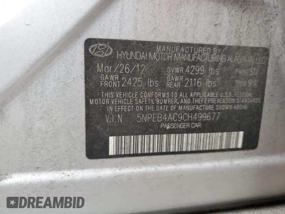 ✅ 2012 Hyundai Sonata GLS • VIN: 5NPEB4AC9CH499677 • Lot: 70834804. Wystawiony na Copart z przebiegiem 107 631 mil. Bezpłatny archiwum sprzedaży aukcyjnych z USA i szczegółowy raport historii pojazdu na DreamBid. Zdjęcie 13.