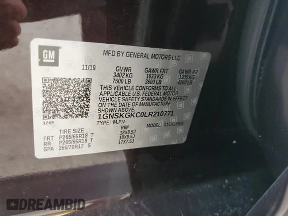 ✅ 2020 Chevrolet Suburban LS • VIN: 1GNSKGKC0LR210771 • Lot: 73931854. Listed on Copart with 12,674 mi. Free auction sales archive from the USA and detailed vehicle history report at DreamBid. Image 13.