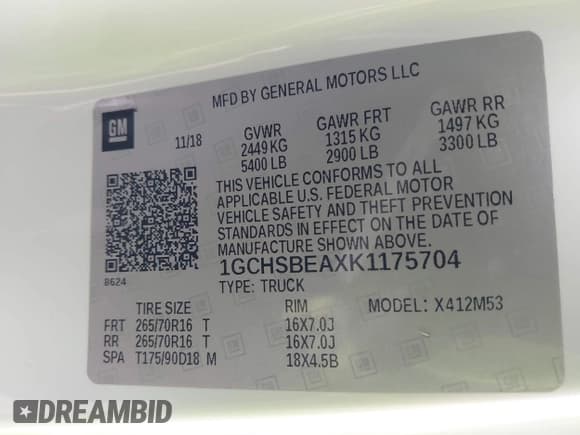 ✅ 2019 Chevrolet Colorado 2WD Work Truck • VIN: 1GCHSBEAXK1175704 • Lot: 43322181. Wystawiony na IAAI z przebiegiem 223 562 mil. Bezpłatny archiwum sprzedaży aukcyjnych z USA i szczegółowy raport historii pojazdu na DreamBid. Zdjęcie 9.