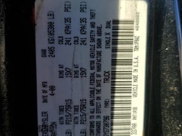 ✅ 2000 Dodge Dakota • VIN: 1B7GL22X6YS730796 • Lot: 75739534. Wystawiony na Copart z przebiegiem 227 457 mil. Bezpłatny archiwum sprzedaży aukcyjnych z USA i szczegółowy raport historii pojazdu na DreamBid. Zdjęcie 13.