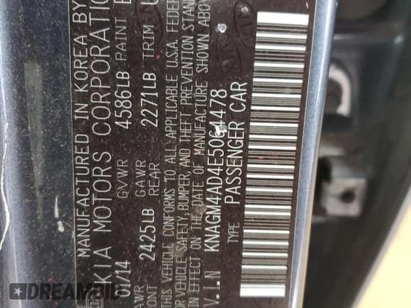 ✅ 2014 Kia Optima LX • VIN: KNAGM4AD4E5064478 • Lot: 49279385. Listed on Copart with 381,769 mi. Free auction sales archive from the USA and detailed vehicle history report at DreamBid. Image 12.