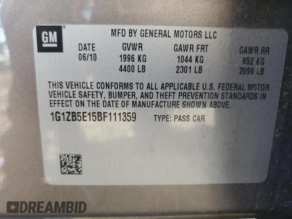 ✅ 2011 Chevrolet Malibu 1LS • VIN: 1G1ZB5E15BF111359 • Lot: 76383854. Listed on Copart with 104,541 mi. Free auction sales archive from the USA and detailed vehicle history report at DreamBid. Image 14.