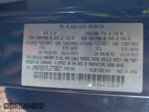 ✅ 2020 Mazda CX-5 Touring • VIN: JM3KFBCM7L0779507 • Lot: 43332627. Wystawiony na IAAI z przebiegiem 114 661 mil. Bezpłatny archiwum sprzedaży aukcyjnych z USA i szczegółowy raport historii pojazdu na DreamBid. Zdjęcie 9.